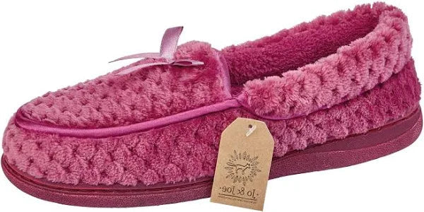 Jo & Joe Cartmel Ladies Pink Moccasin Style Cosy Fleece Lined Slippers
