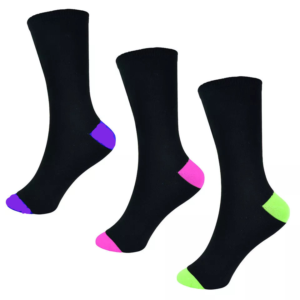 Ladies 3 Pair Pack Black/Multi Socks