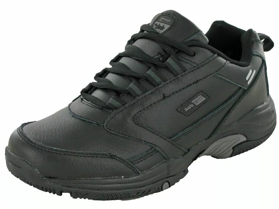 DEK Dakota T303 Ladies Boys Girls Leather WIDE FIT Lightweight Cushioned Lace Up Trainers Black