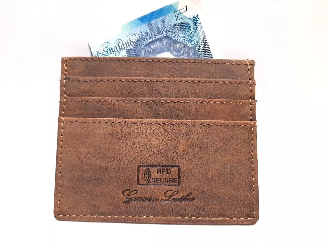 Euroborse Mens Ladies Unisex Distressed Leather Bank Card Travel Card Store Loyalty Card Holder Wallet Brown