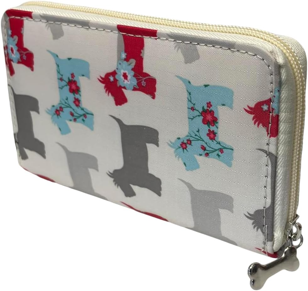 Womens Medium Zip Around White Purse Scottie Westie Dog Design Coin Cash Credit Card Zip