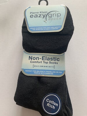 Pierre Klein Mens Black Eazy Grip Non Elastic Comfort Top Diabetic/Travel Socks 3 Pair Pack