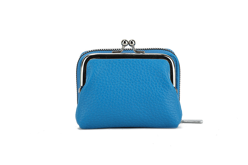 Long & Son Ladies Small Coin Change Clasp Purse With Concertina Card Holder Blue