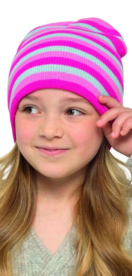 Bertie & Bo Girls Striped Beanie Hat Pink/Blue Combination