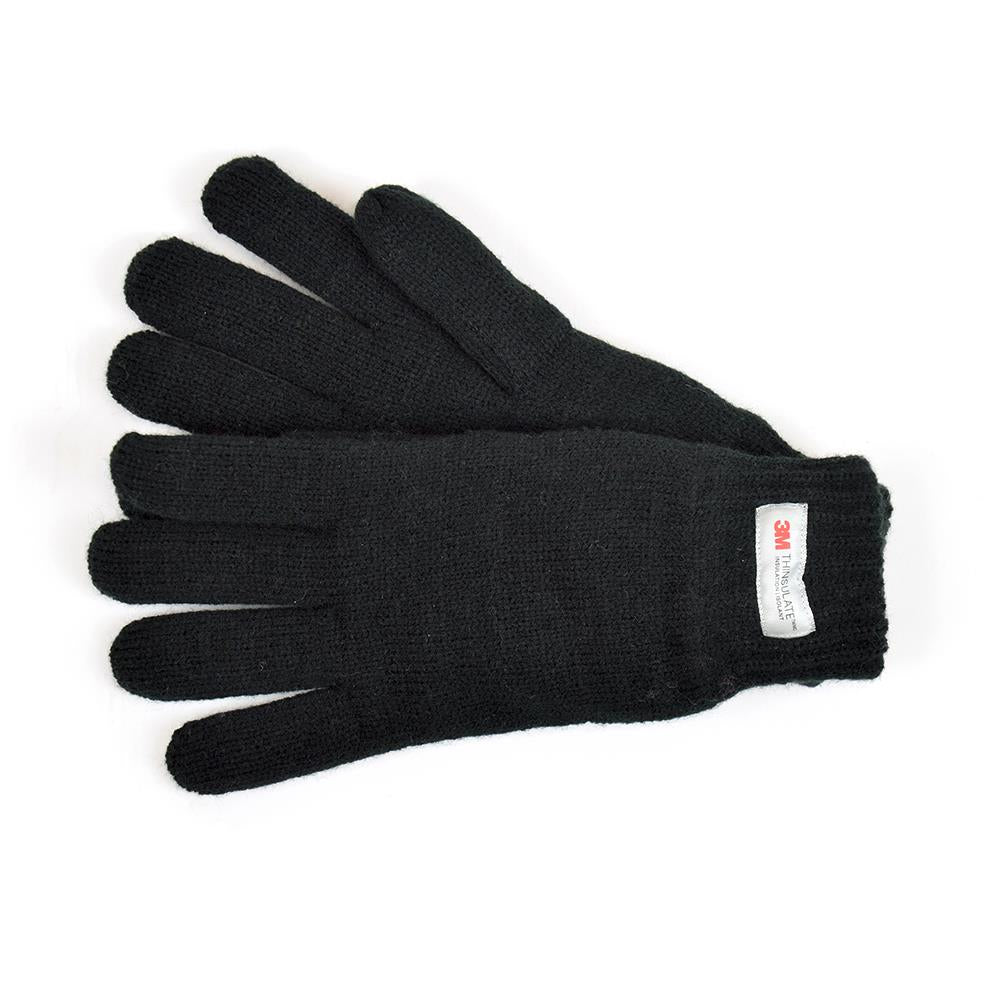 HeatGuard Thinsulate Mens Ladies Unisex Knitted Fleece Warm Lined Gloves Black