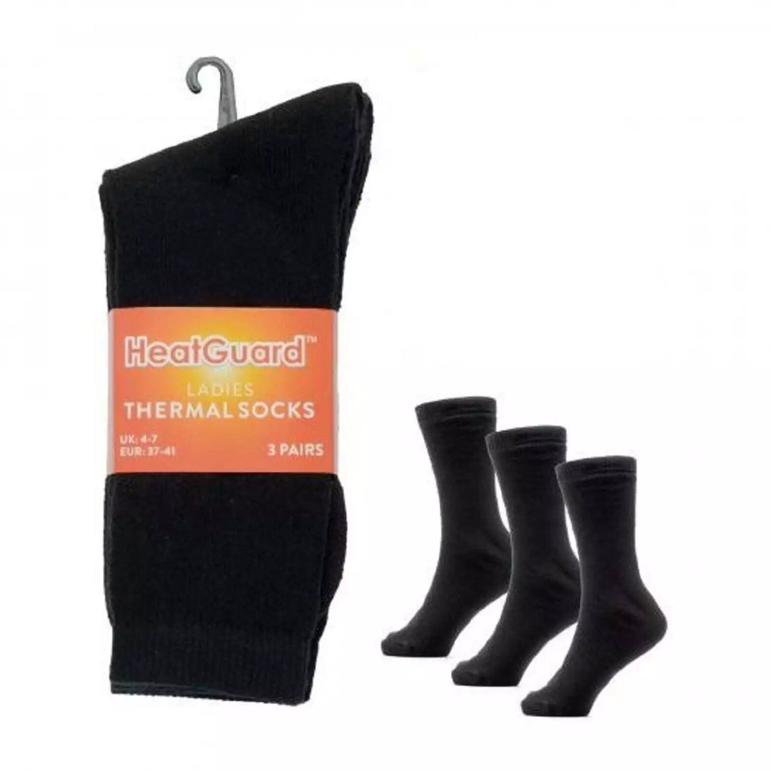 Heatguard Ladies Thermal Socks 4-7 3 Pair Pack Black Work Socks