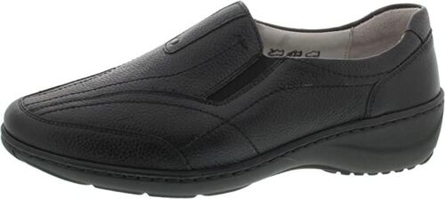Waldlaufer Kya Ladies Wide Fitting Black Leather Slip On Shoes With Elasticated Gussets And Removable leather Insoles