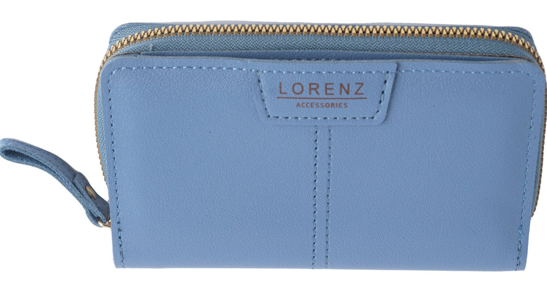 Lorenz Ladies Medium Zip Around Purse Card Holder RFID Protection Blue 