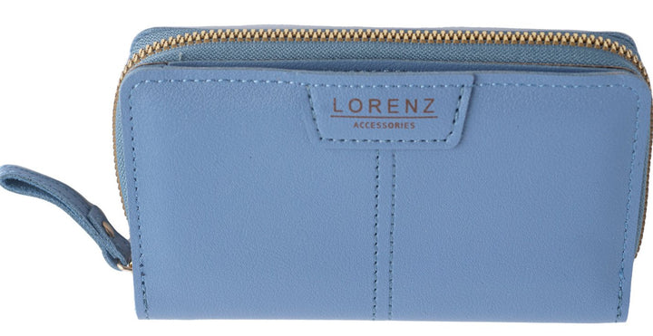 Lorenz Ladies Medium Zip Around Purse Card Holder RFID Protection Blue 