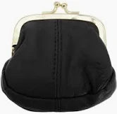 Forest Ladies Mini Black Leather Change Purse With Gold Colour Clip Fastening