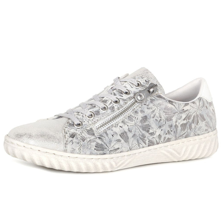 Rieker Antistress N0900 Ladies Lace Up With Zip Athleisure Trainers Silver Floral