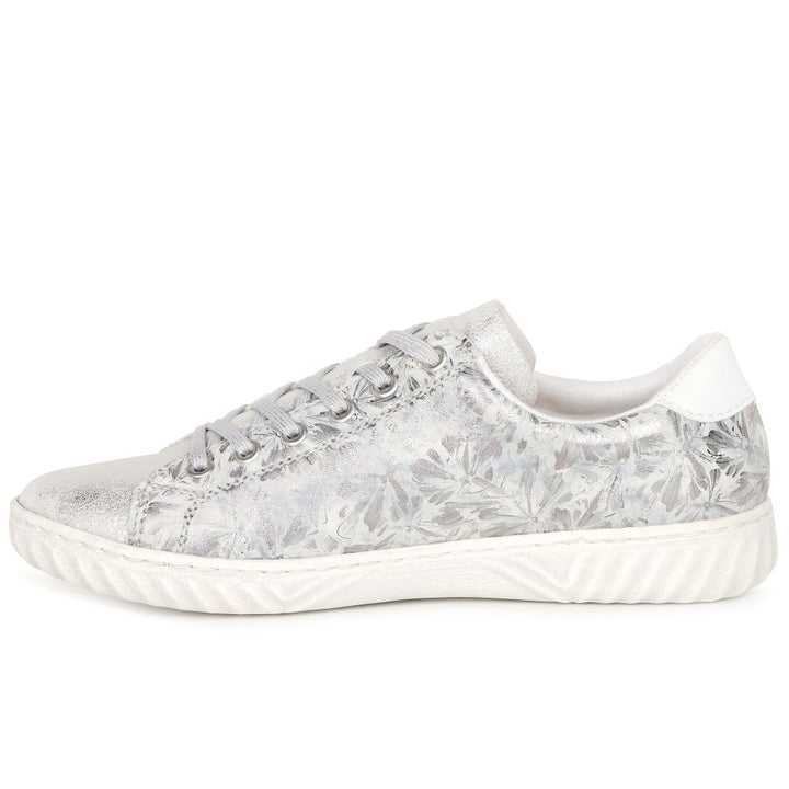 Rieker Antistress N0900 Ladies Lace Up With Zip Athleisure Trainers Silver Floral