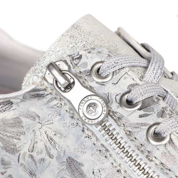 Rieker Antistress N0900 Ladies Lace Up With Zip Athleisure Trainers Silver Floral