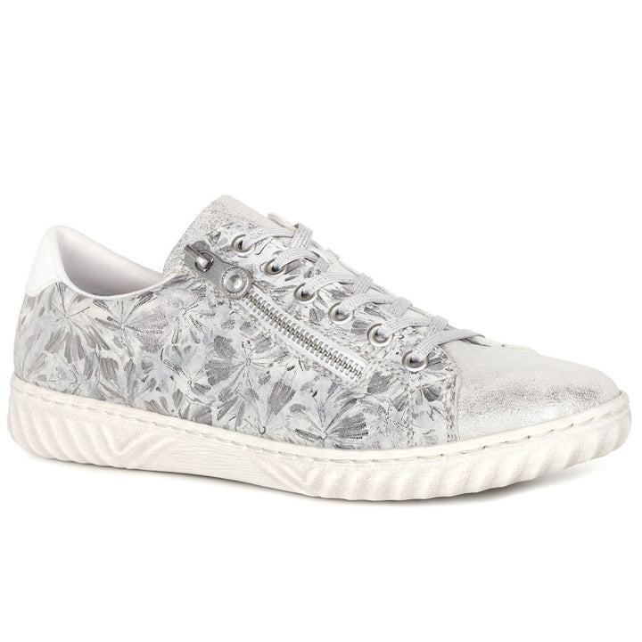 Rieker Antistress N0900 Ladies Lace Up With Zip Athleisure Trainers Silver Floral