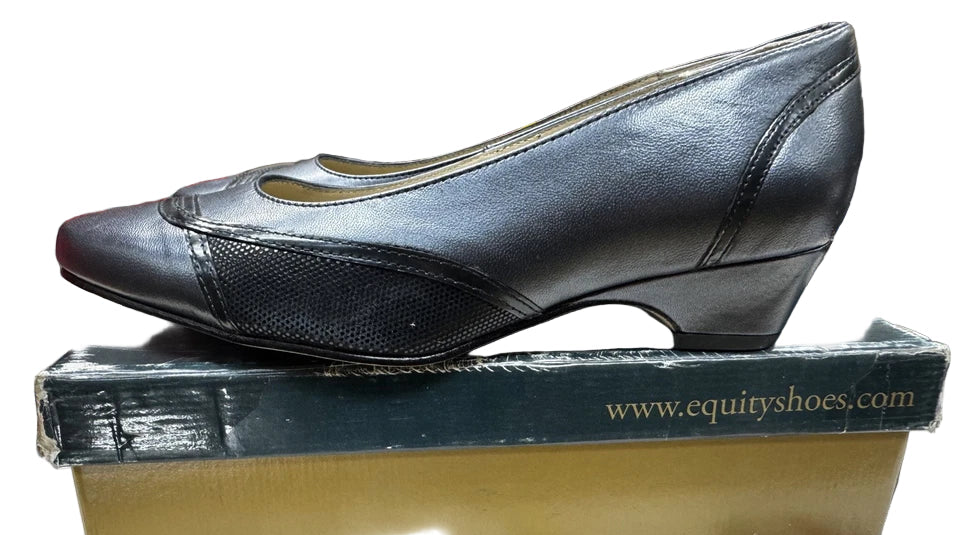 Equity Pearl Ladies Wide Fitting Navy Leather & Suede Smart Wedge Cour –  Footlooseoflondon