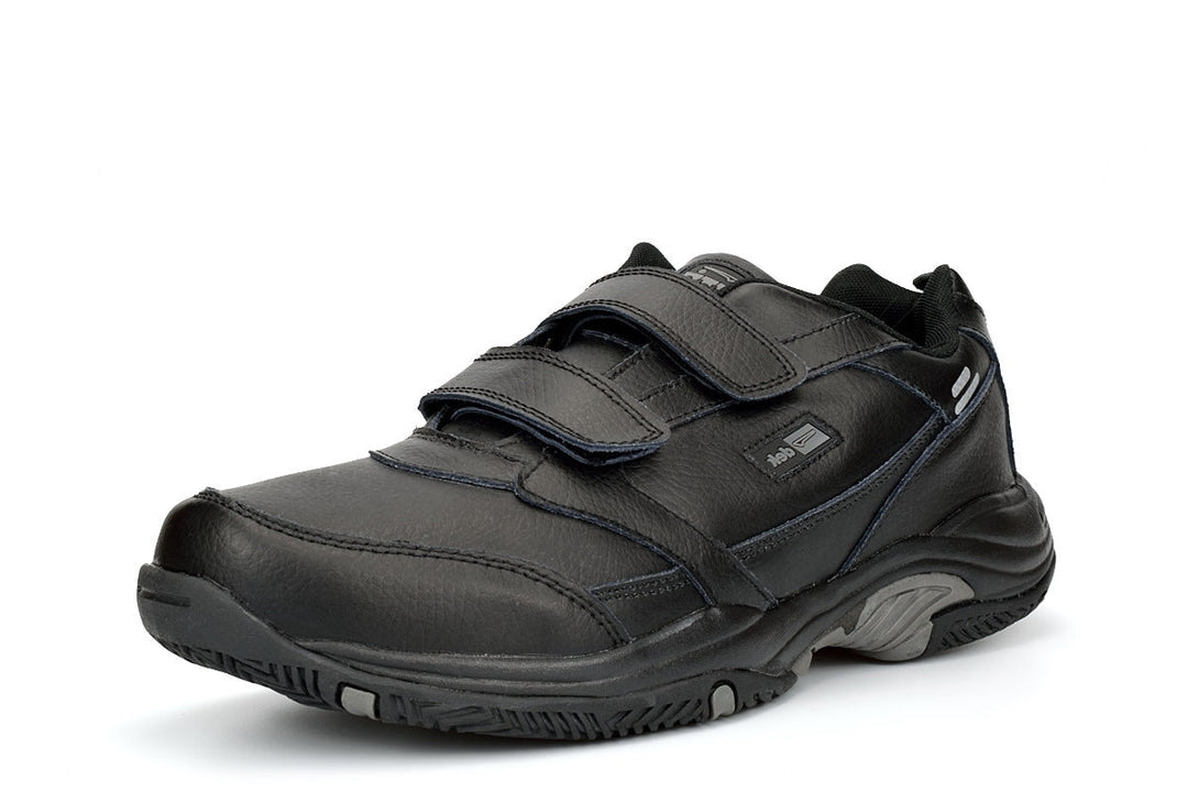 DEK Ohio Ladies Boys Girls Unisex WIDE FIT Leather Double Touch Fasten Strap Trainers Black
