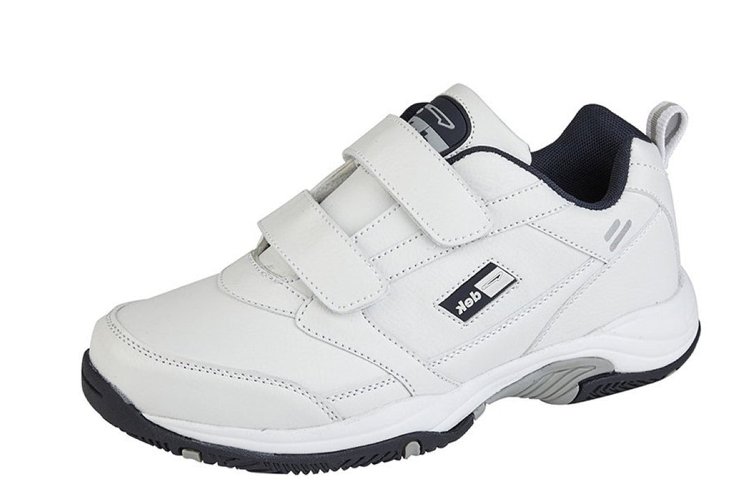 DEK Ohio Mens Ladies Boys Girls Unisex WIDE FIT Leather Double Touch Fasten Strap Trainers White