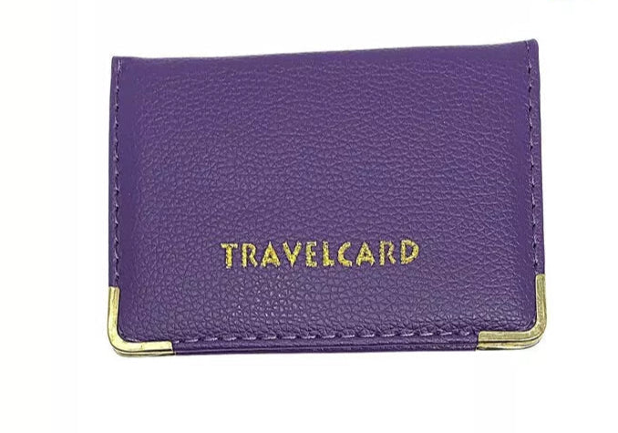 Unisex Purple Genuine Leather Pocket Sized Travel Pass Credit Card Holder