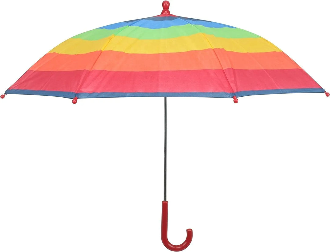 Drizzles Childrens Red Blue Green Rainbow Striped Waterproof Compact Umbrella Red Handle