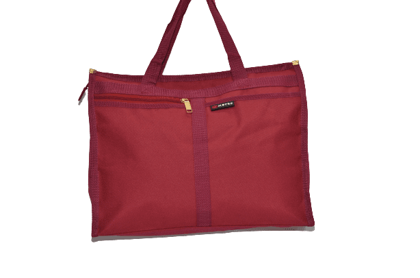 Metro Traditional Multi Pocket Zip Fastening Nylon Shopping Tote Bag Burgundy