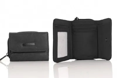 Lorenz Ladies Leather Small Folding Zip Around Purse RFID Protected Card Photo Holder Black