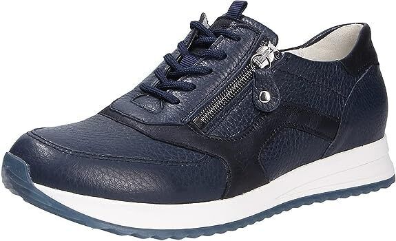 Waldlaufer H-Vicky Ladies Wide Fit Navy Leather Lace/Zip Up Wedge