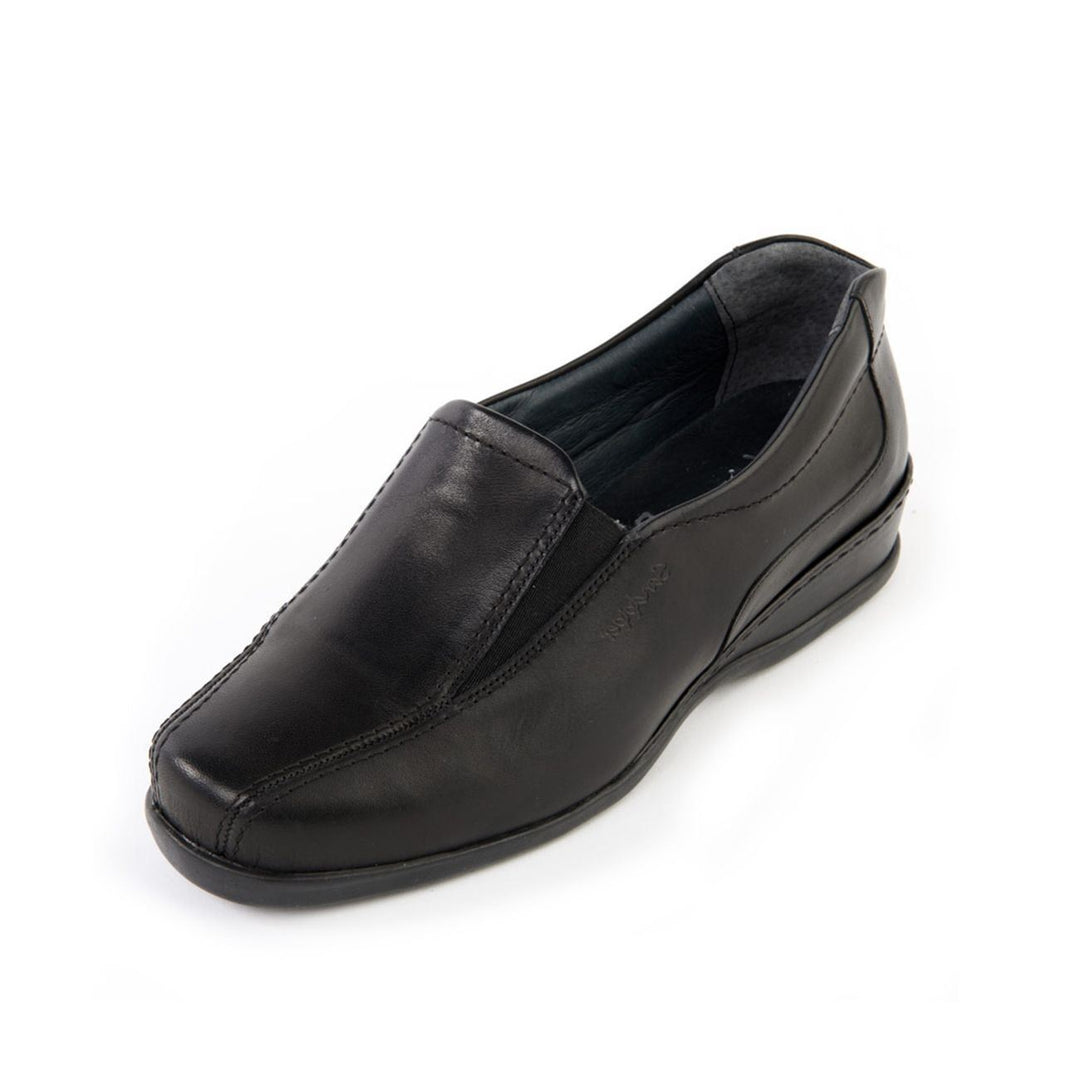 Sandpiper Ladies Extra Wide Upto 5E Fitting Black Leather Slip on Moccasin Wilson