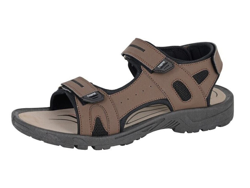 PDQ M993 Waxy Triple Touch Fasten Lightweight Faux Leather Sandals Dark Brown
