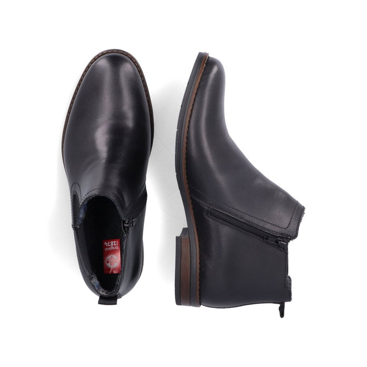 Rieker 10374 Mens Black Leather Zip Up Chelsea Boots