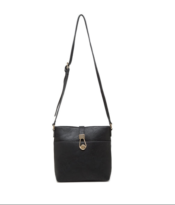 Long & Son Ladies Black Faux Leather Shoulder Cross Body Handbag With Adjustable Strap
