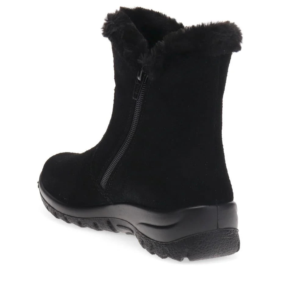 Rieker Tex L7612 Antistress Ladies Water Resistant  Black Suede Faux Fur Warm Lined Double Zip Fasten Ankle Boots