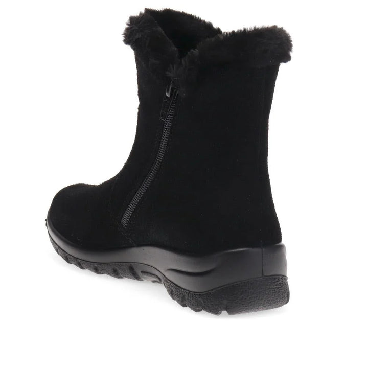 Rieker Tex L7612 Antistress Ladies Water Resistant  Black Suede Faux Fur Warm Lined Double Zip Fasten Ankle Boots