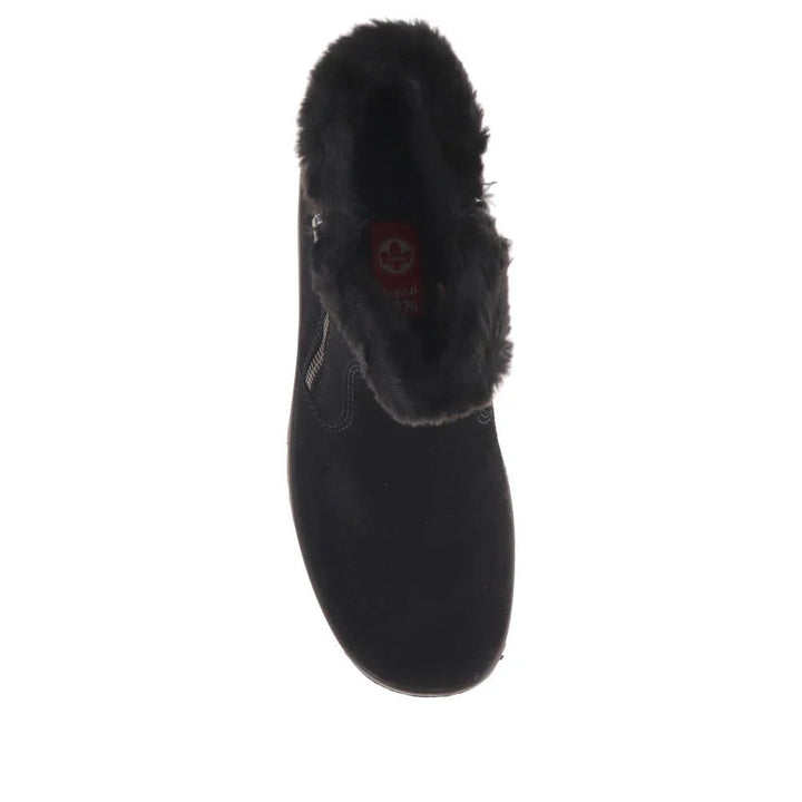 Rieker Tex L7612 Antistress Ladies Water Resistant  Black Suede Faux Fur Warm Lined Double Zip Fasten Ankle Boots