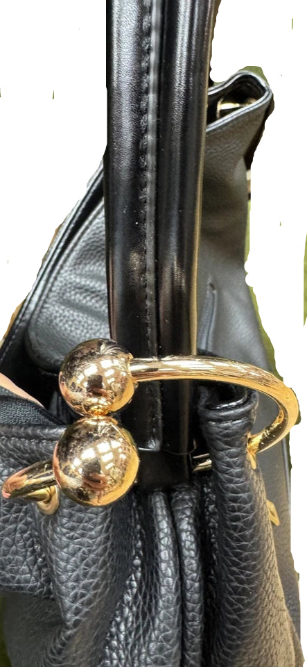 Long & Son Ladies Black Large Soft Faux Leather Shoulder Handbag With Gold Ring Detail