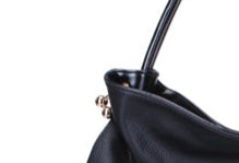 Long & Son Ladies Black Large Soft Faux Leather Shoulder Handbag With Gold Ring Detail
