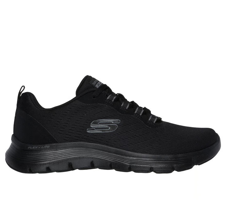 Skechers Flex Appeal New Path Ladies Lightweight Lace Up Wide Fit Trainers With Memory Foam Black