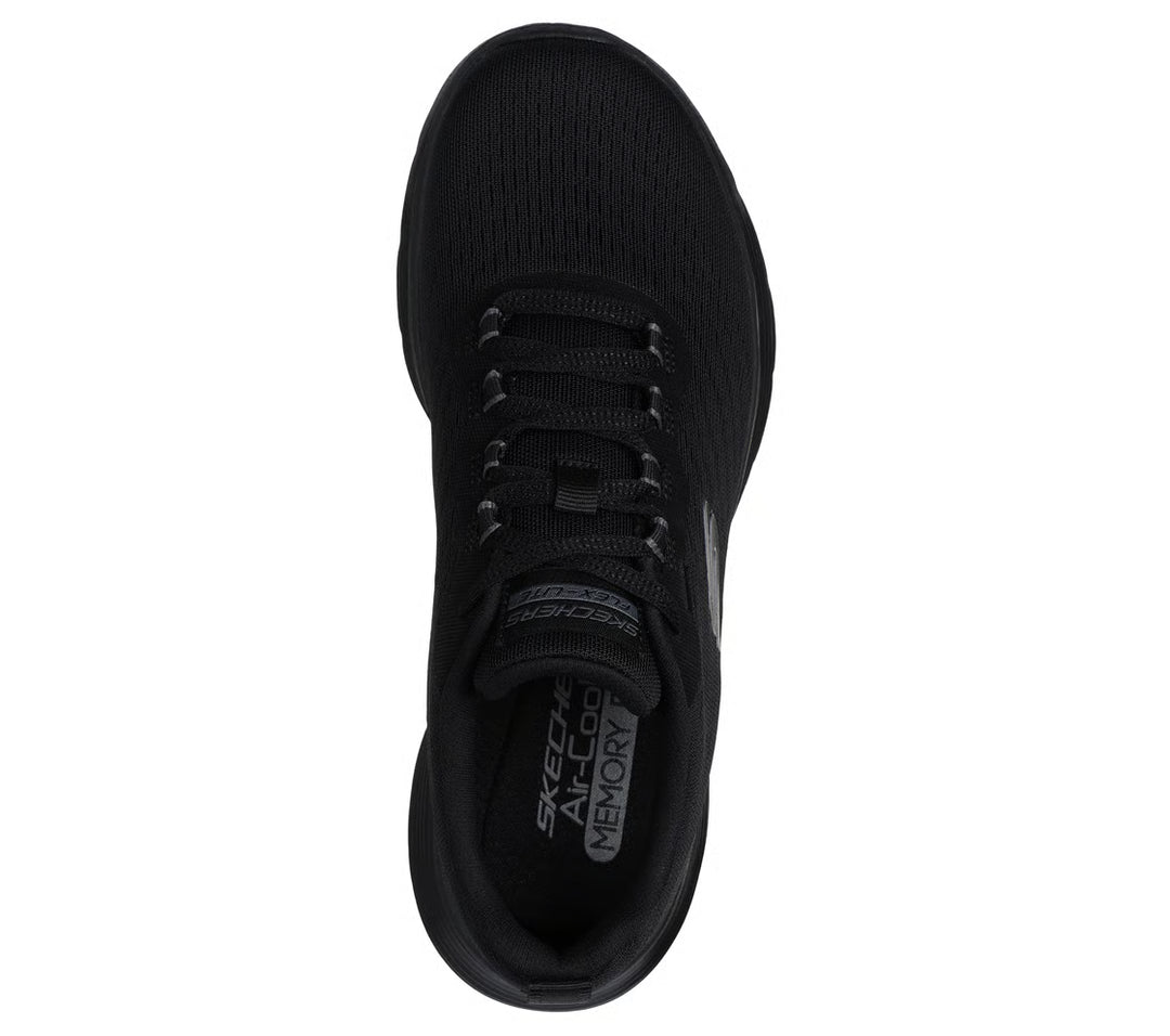 Skechers Flex Appeal New Path Ladies Lightweight Lace Up Wide Fit Trainers With Memory Foam Black