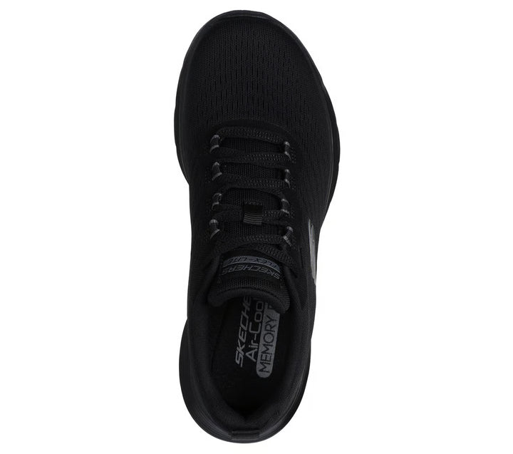 Skechers Flex Appeal New Path Ladies Lightweight Lace Up Wide Fit Trainers With Memory Foam Black