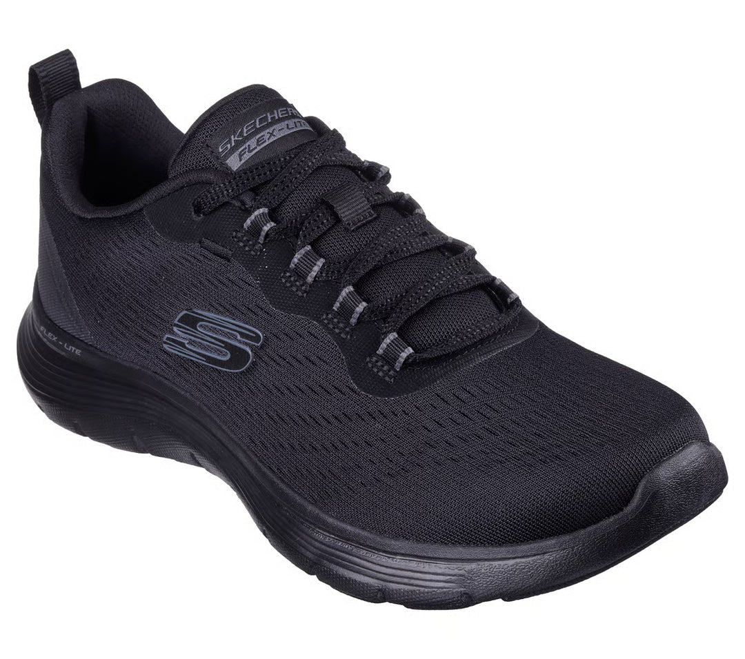 Skechers Flex Appeal New Path Ladies Lightweight Lace Up Wide Fit Trainers With Memory Foam Black