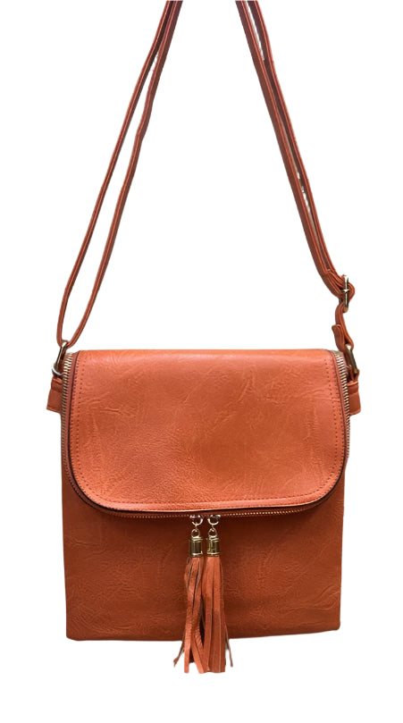 Long & Son London Ladies Crossbody Handbag With Flap & Adjustable Strap Orange