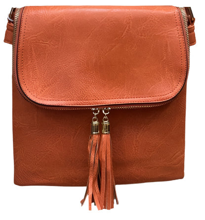 Long & Son London Ladies Crossbody Handbag With Flap & Adjustable Strap Orange