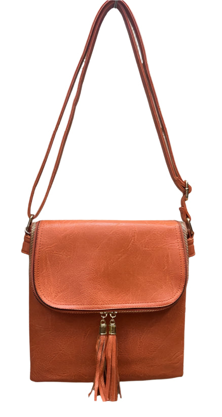 Long & Son London Ladies Crossbody Handbag With Flap & Adjustable Strap Orange