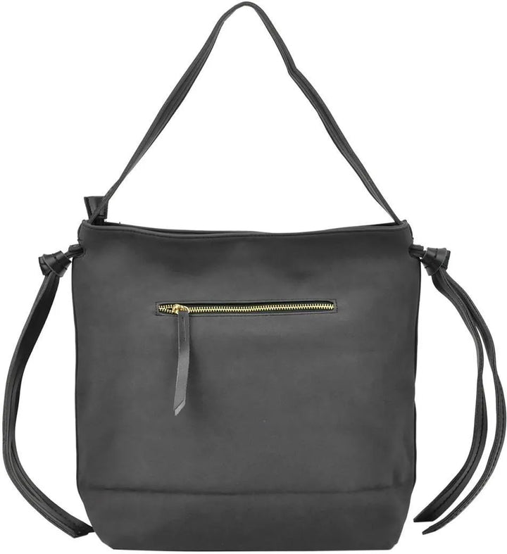 LONG & SON LADIES LARGE BLACK/GREY VEGAN LEATHER AND SUEDE DESIGNER SHOULDER BAG