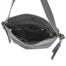 LONG & SON LADIES LARGE BLACK/GREY VEGAN LEATHER AND SUEDE DESIGNER SHOULDER BAG