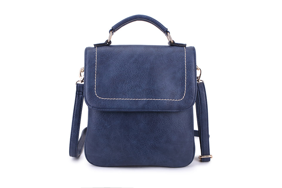Long & Son Ladies Large Grab Handle & Crossbody Multi Pocket Handbag With Flap Navy