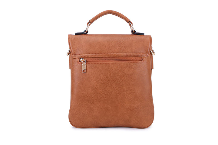 Long & Son Ladies Large Grab Handle & Crossbody Multi Pocket Handbag With Flap Tan