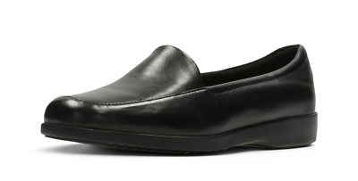 Clarks Georgia Extra Wide EE Fit Ladies Black Leather Loafer Moccasin Slip On Shoes