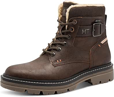 Marco Tozz 216210 Mens Cognac Brown Water Resistant Warm Lined Lace Up Winter Boots With Zip & Thick Cleated Soles
