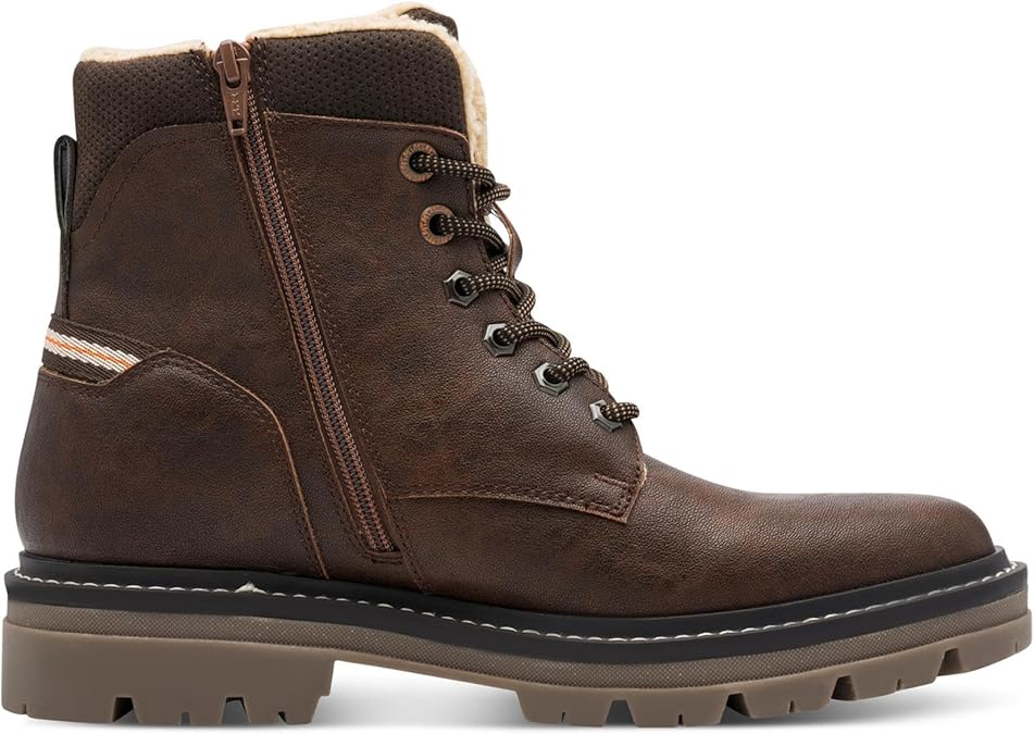 Marco Tozz 216210 Mens Cognac Brown Water Resistant Warm Lined Lace Up Winter Boots With Zip & Thick Cleated Soles