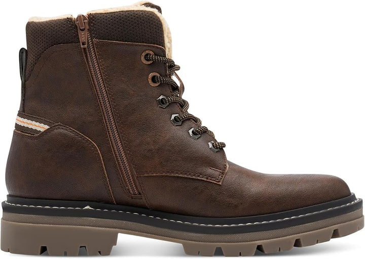 Marco Tozz 216210 Mens Cognac Brown Water Resistant Warm Lined Lace Up Winter Boots With Zip & Thick Cleated Soles